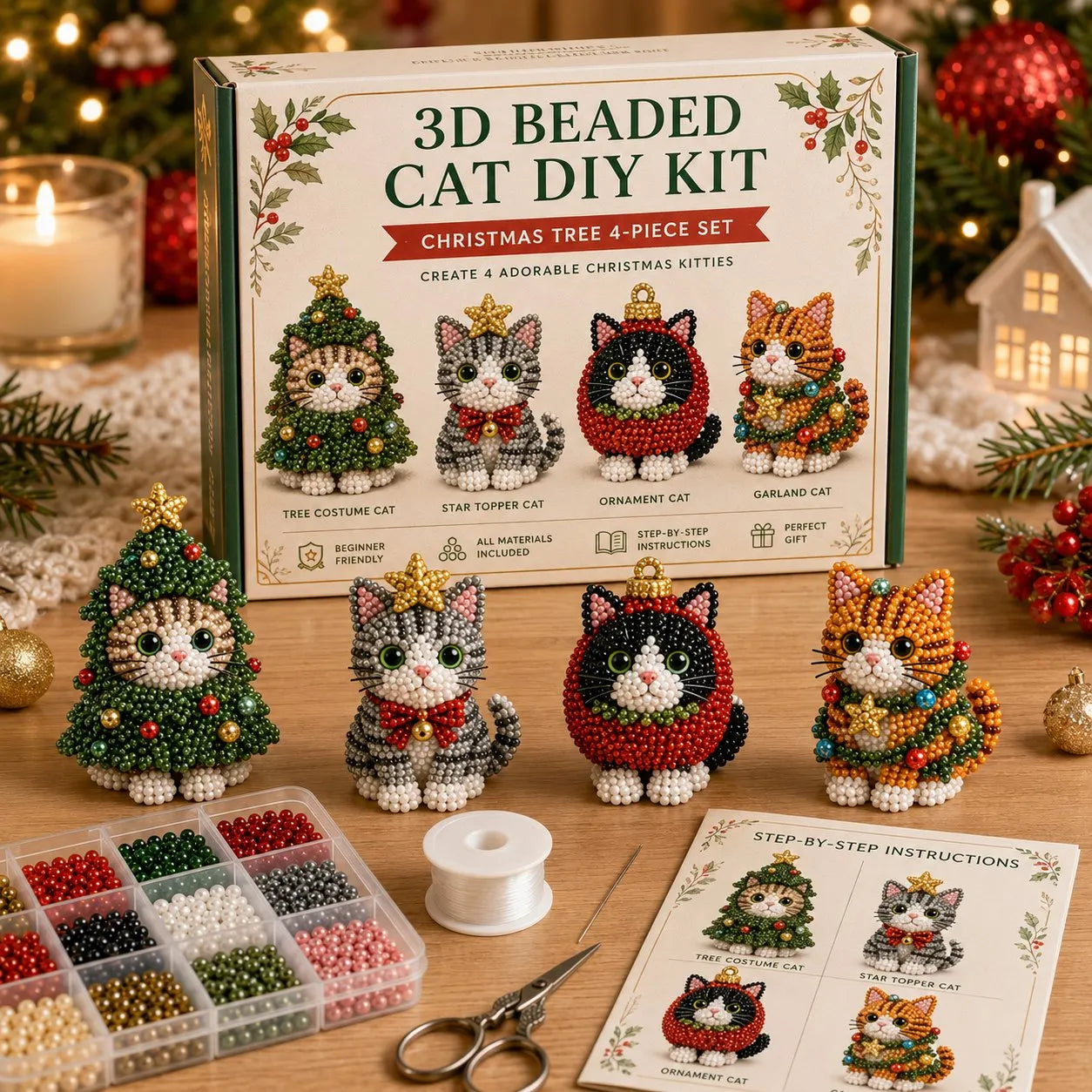 🐱✨ Create Your Own 3D Beaded Christmas Cats | Beginner-Friendly DIY Kit🎁Buy 2 | FREE Shipping