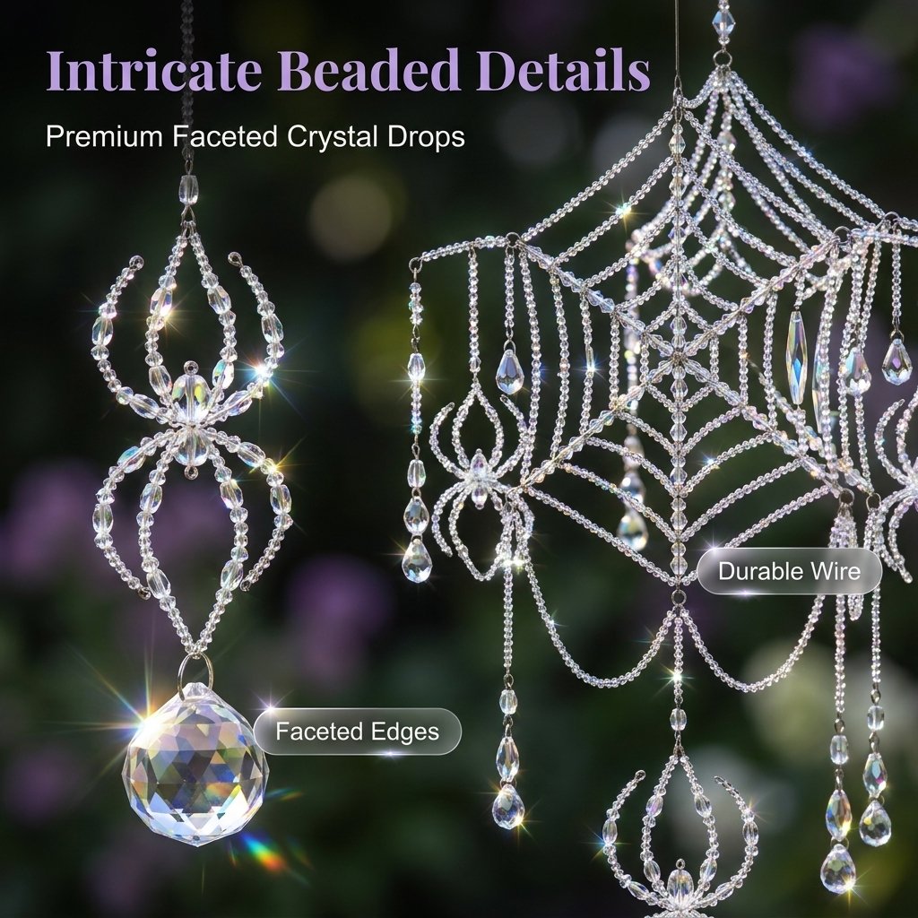 🕷️ Handmade 3D Crystal Spiderweb Suncatcher | Ready-to-Hang Window Decor