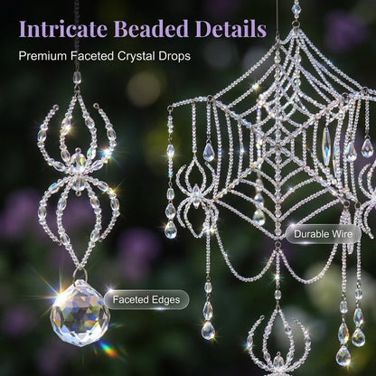 🕷️ Handmade 3D Crystal Spiderweb Suncatcher | Ready-to-Hang Window Decor