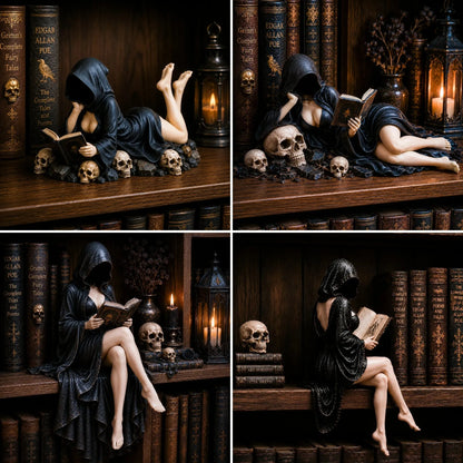 Gothic Hooded Reader Figurine – Dark Academia Bookshelf Decor
