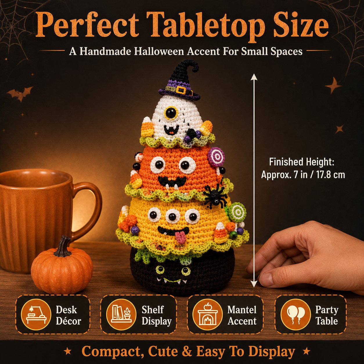 🎃Halloween Tree DIY Crochet Kit | All-In-One Kit for a Layered 7-Inch Spooky Tabletop Decoration 🧶👻✨