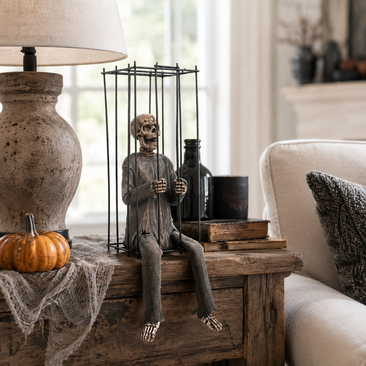 💀The Forgotten Prisoner Caged Skeleton Shelf Sitter
