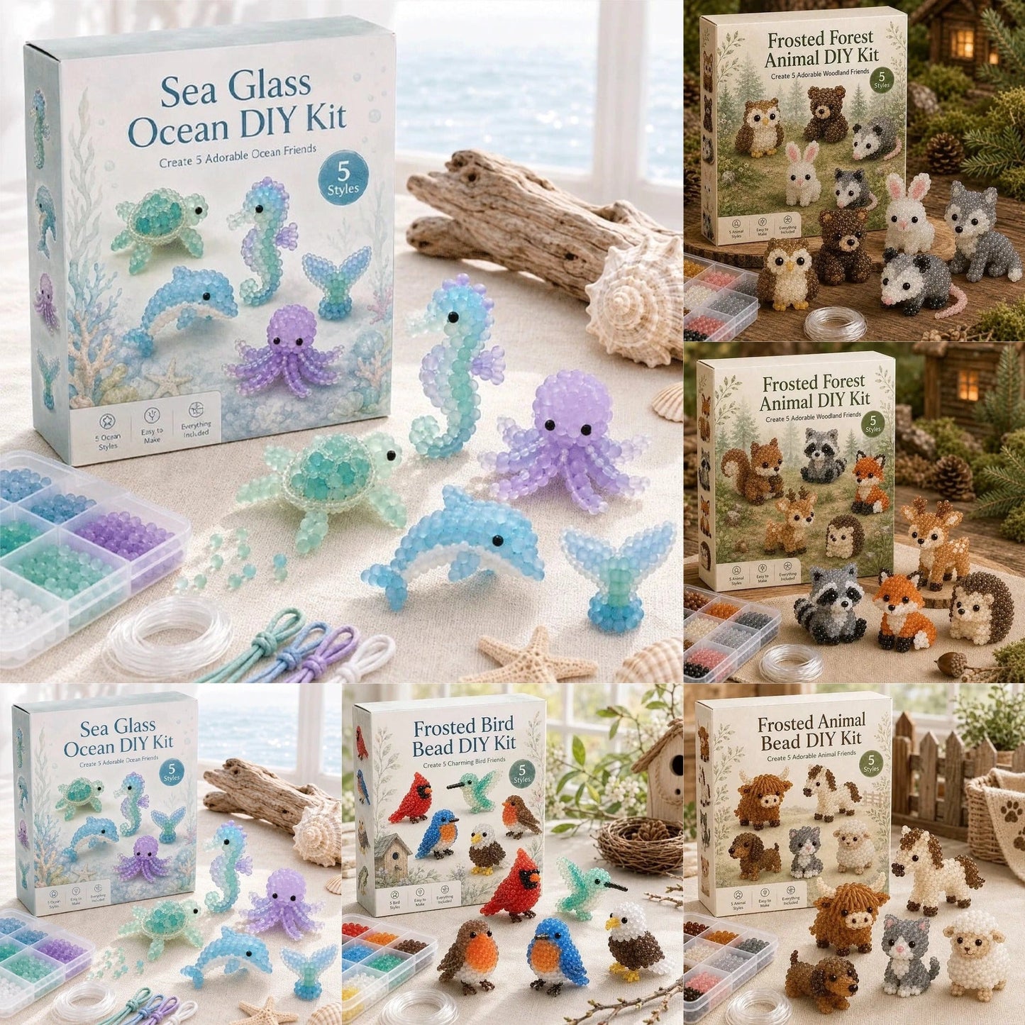🐳 Frosted Sea Glass-Style Beading DIY Kit✨
