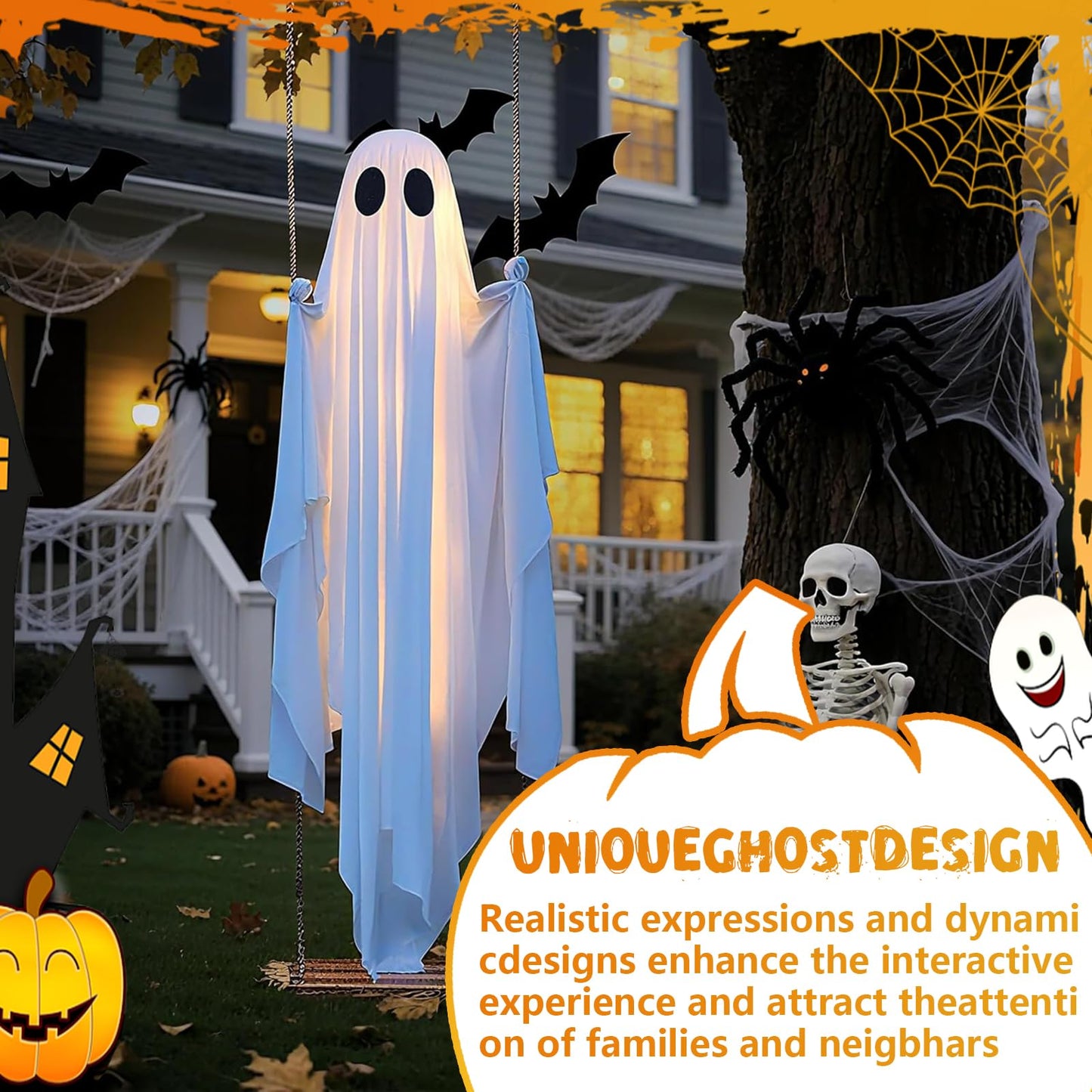 5FT Hanging Porch Ghost Halloween Decor