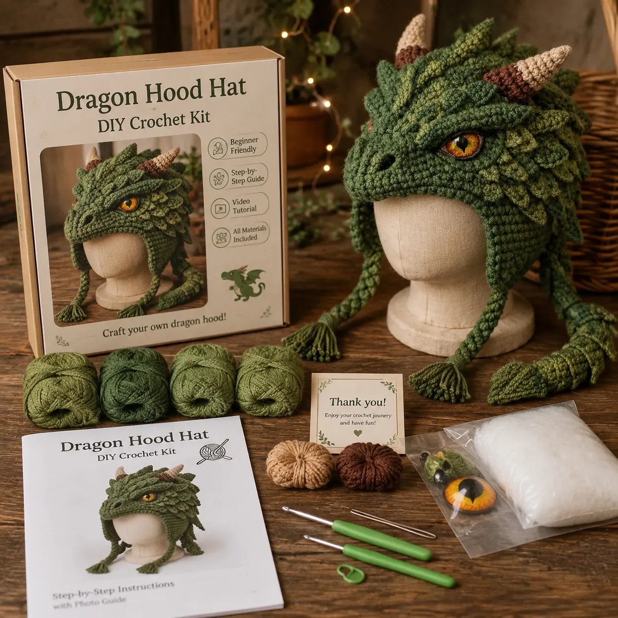 🧵Fantasy Hood Hat DIY Crochet Kit – Create Your Own Magical Wearable Character Hat