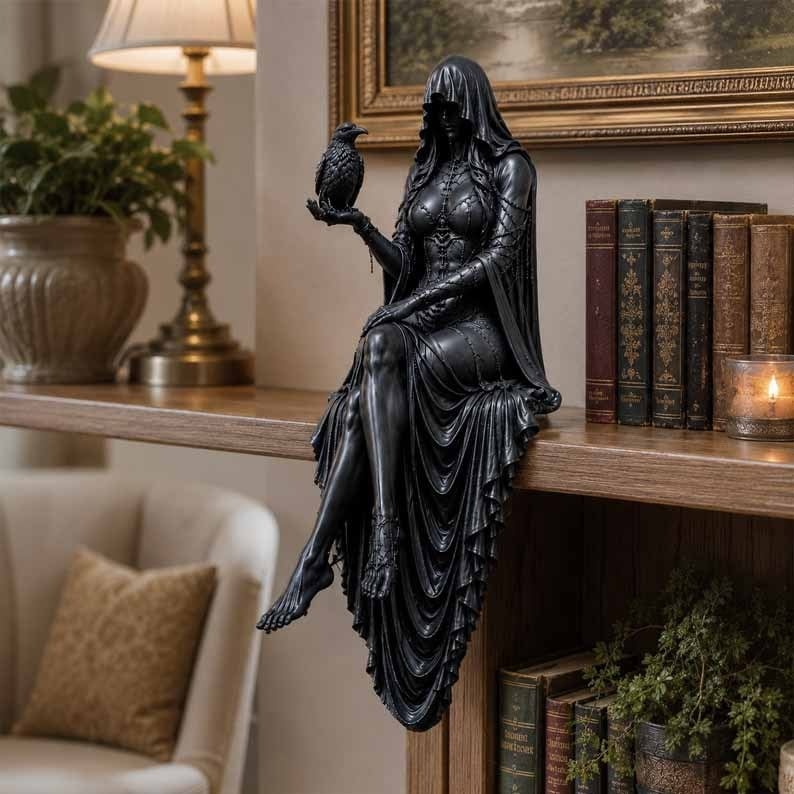 🖤 Gothic Raven Shelf Sitter Statue – A Symbol of Mystery, Wisdom & Dark Elegance