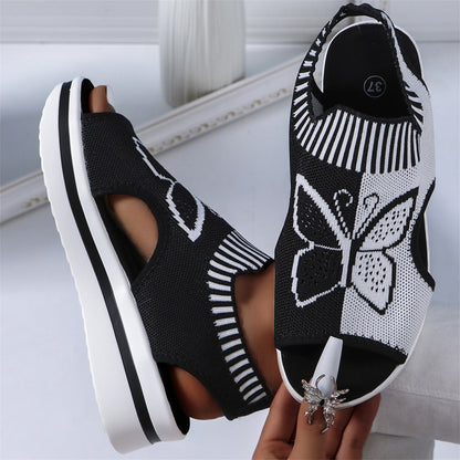 Norvail Woven Butterfly Cutout Toe Sandals ,Casual Breathable Butterfly Slip On Platform Sneaker Sandals, Thick Sole Peep Toe Summer Walking Casual Beach Sandals, Vacation Shoes for Women Summer