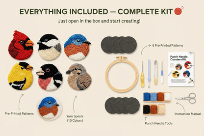 🧵Beginner-Friendly🐦DIY Bird Coasters Punch Needle Kit☕(Quick-Dry, Moisture-Proof & Easy-Clean)