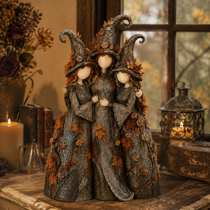 🍂Vintage Autumn Witch Sisters Sculpture