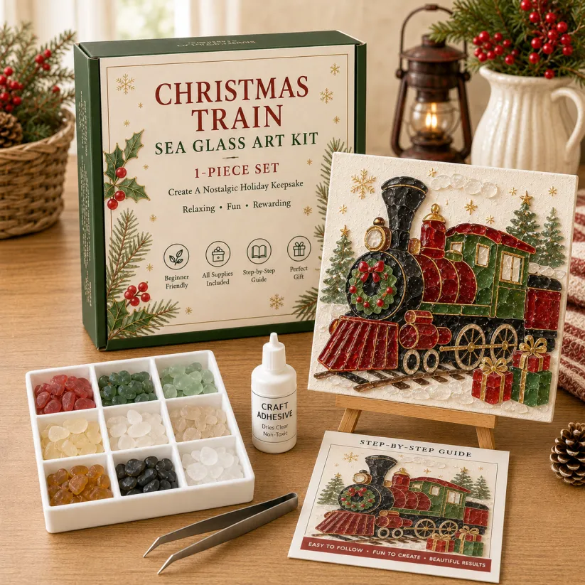 🎄DIY Christmas Sea Glass Art Kit | All-Inclusive Mosaic Set with Sea Glass, Adhesive, Sturdy Base & Festive Holiday Designs ✨