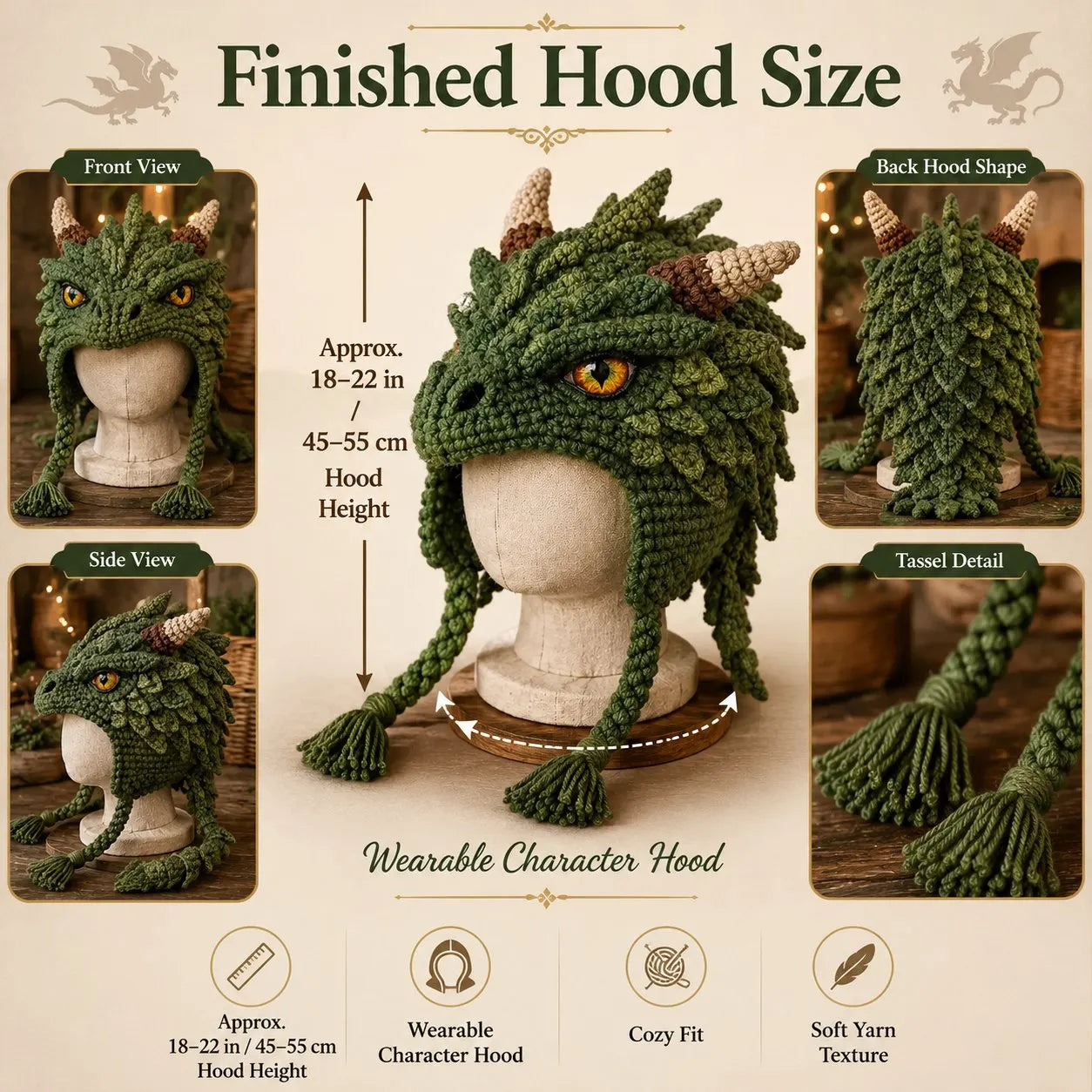 🧵Fantasy Hood Hat DIY Crochet Kit – Create Your Own Magical Wearable Character Hat