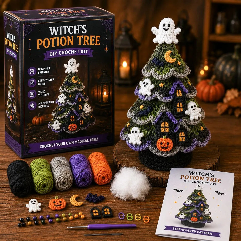 🎃Halloween Tree DIY Crochet Kit | All-In-One Kit for a Layered 7-Inch Spooky Tabletop Decoration 🧶👻✨