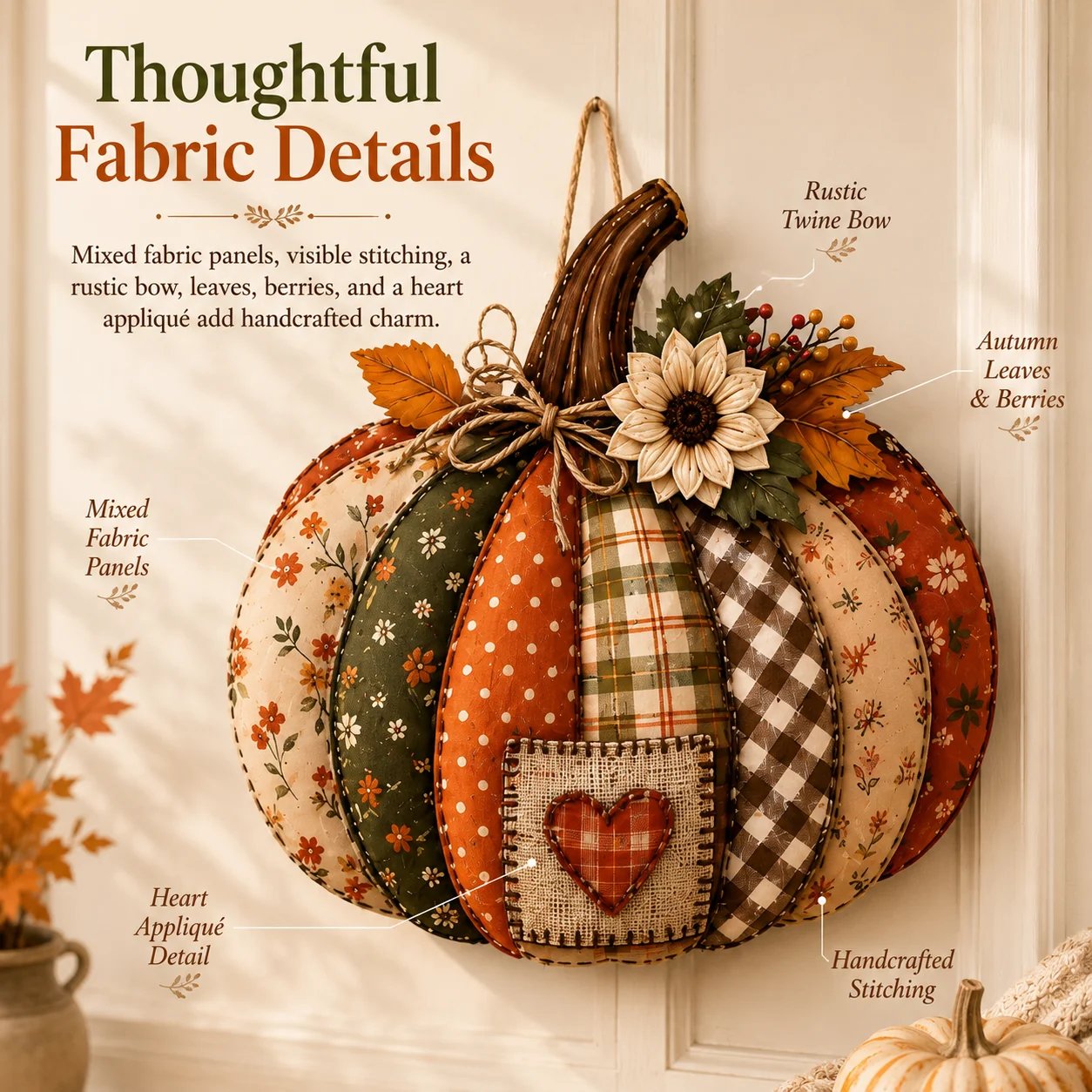 🍂🎃Autumn Retro Patchwork Pumpkin Door Hanging with Lights