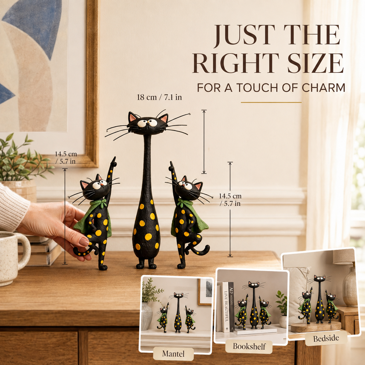 The Curious Cat Trio – Whimsical Black Cat Figurine Set