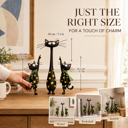 The Curious Cat Trio – Whimsical Black Cat Figurine Set