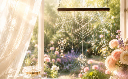 🕷️ Handmade 3D Crystal Spiderweb Suncatcher | Ready-to-Hang Window Decor