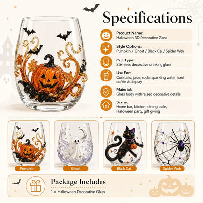🎃 3D Halloween Artisan Glassware Collection | For Magical Halloween Sips, Eye-Catching 3D Details, Luminous Festive Party Moments & Cozy Fall Home Bar Glow