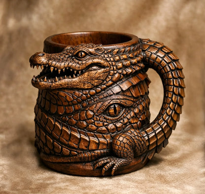 🐯 3D Carved Animal Wooden Texture Beer Mug | Vintage Resin Sculpted Wildlife Drinking Cup