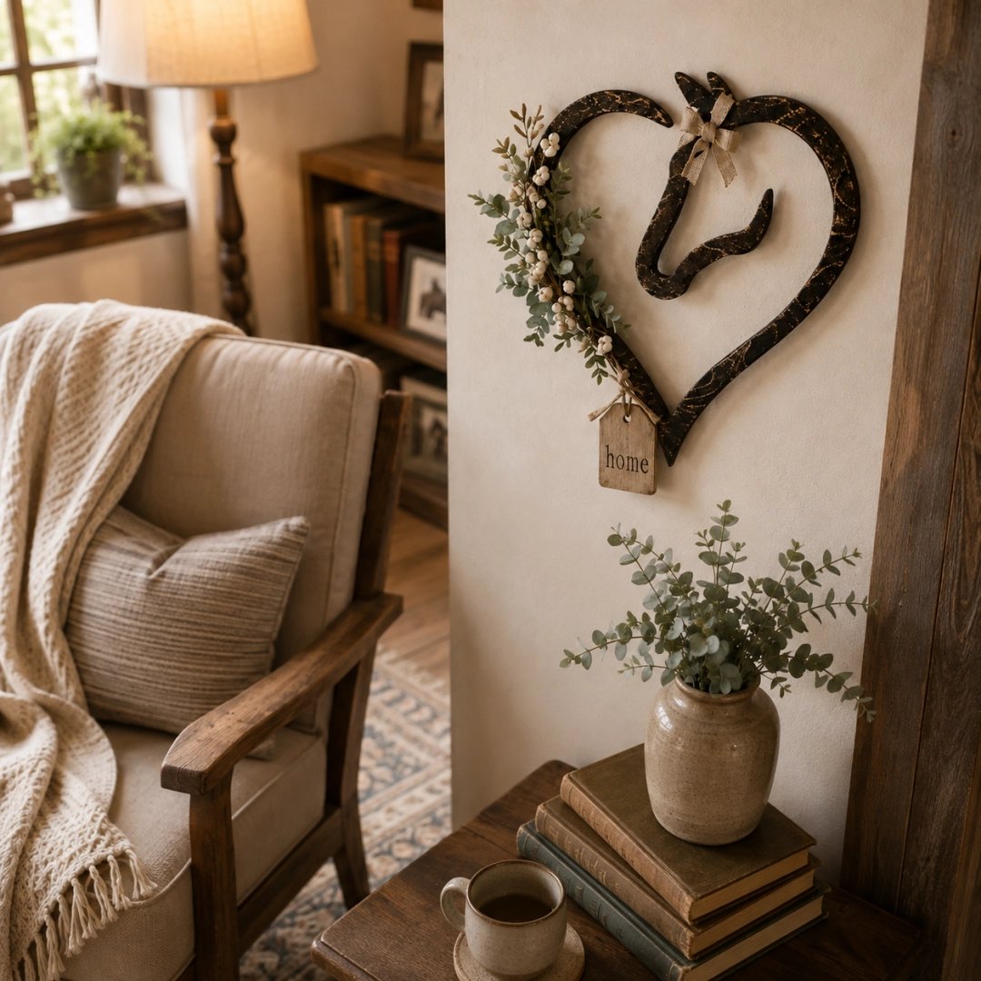 🐎🏠Horse Lover’s Heart Wall Decor – Rustic Equestrian Accent with Greenery