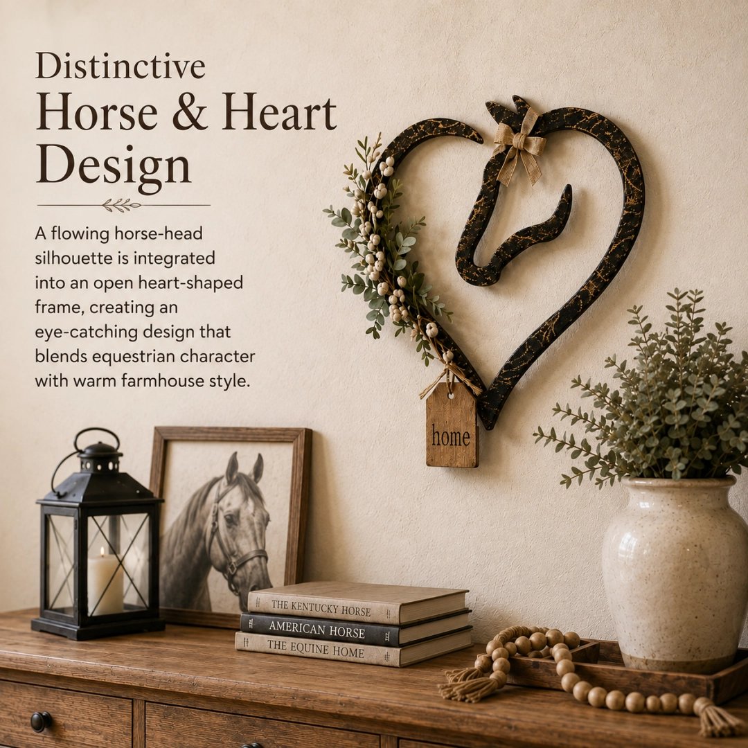 🐎🏠Horse Lover’s Heart Wall Decor – Rustic Equestrian Accent with Greenery