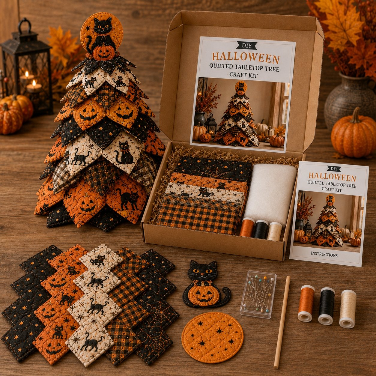 🎃DIY Halloween Quilted Fabric Tree Kit🧵(Must be assembled by hand)