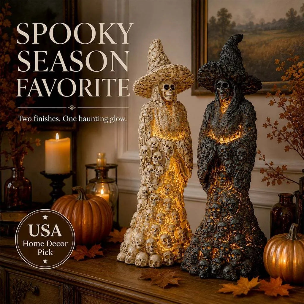 🎃Glowing Skull Witch Halloween Statue | Cozy Spooky Indoor Decor