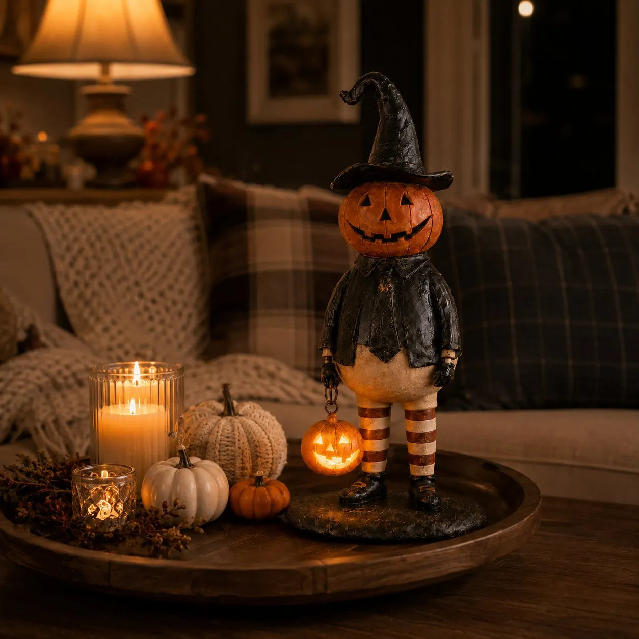 🎃✨Pumpkin Witch Lantern Figurine – Spooky Whimsy Halloween Home Decor