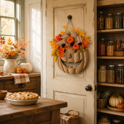 Lighted Burlap Pumpkin Wreath 🎃✨ Cozy Fall Door Decor with Warm LED String Lights