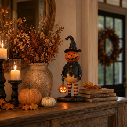 🎃✨Pumpkin Witch Lantern Figurine – Spooky Whimsy Halloween Home Decor