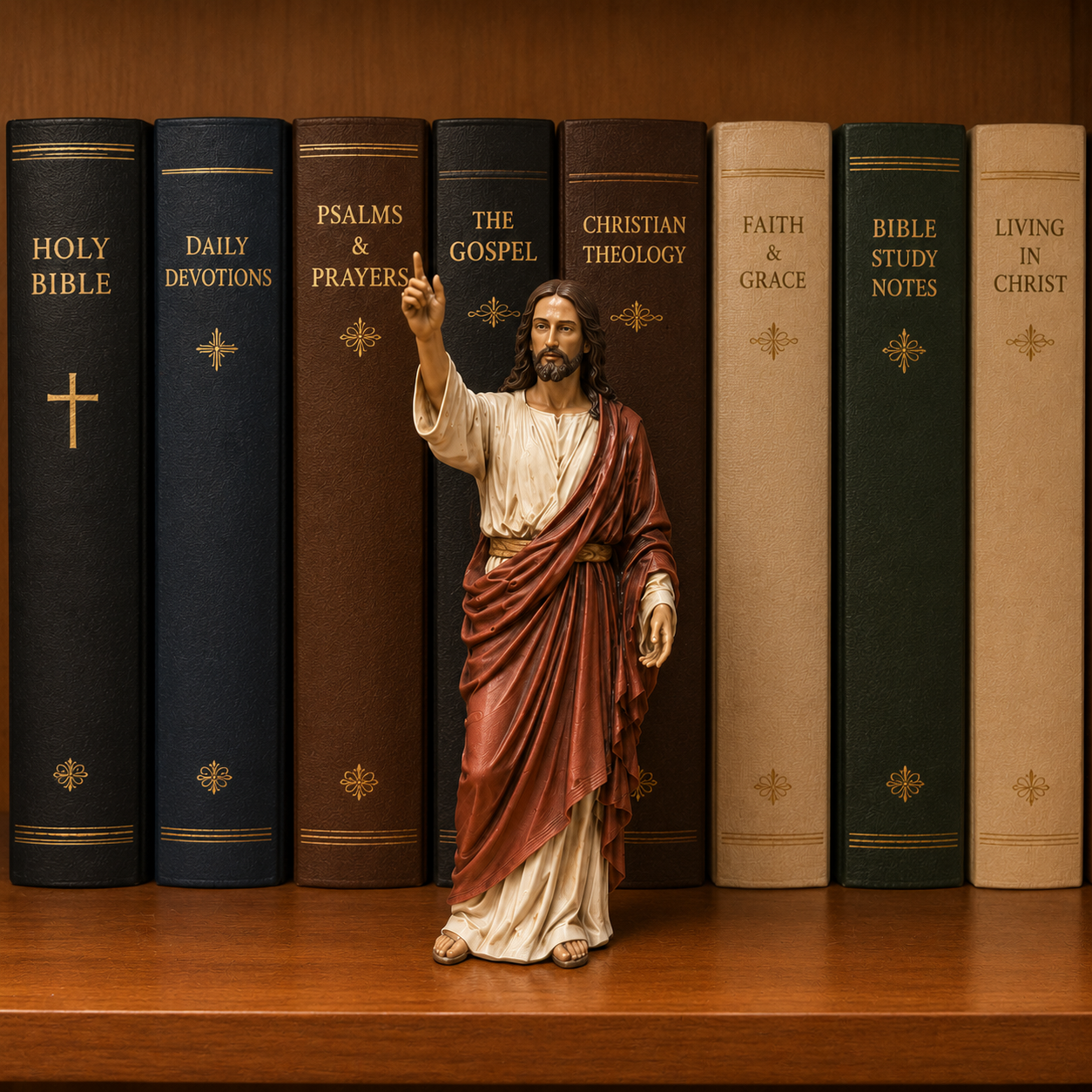 Jesus Figurine Bookshelf Decor Set – Christian Faith-Inspired Statues for Bible Study Room, Prayer Corner & Home Décor