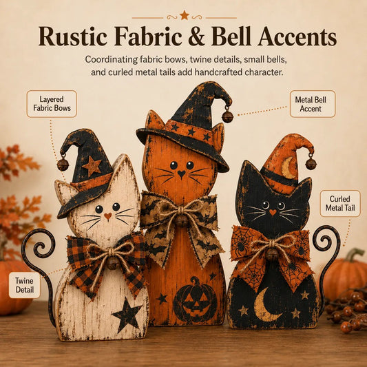 Vintage Halloween Witch Cat Decor Set