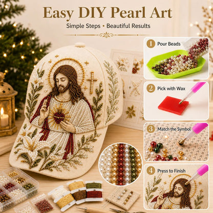 ✝️🧢 Premium Christian Faith Beaded Hat DIY Kit | Luxury Flocked Canvas with Scratch-Resistant Non-Fading Pearl Beads DIY Handmade Devotional Cap Decor 🕊️🪡✨