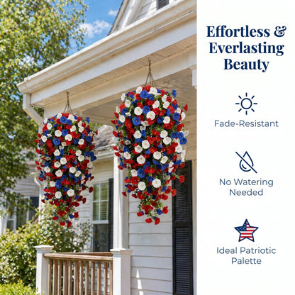 Red, White & Blue Artificial Morning Glory Hanging Vines – 3-Piece Set