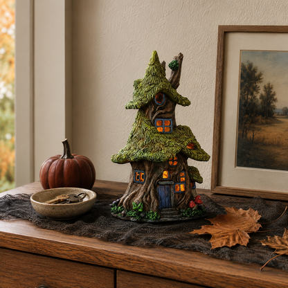 Whimsical Lighted Enchanted Moss Tree House with Timer