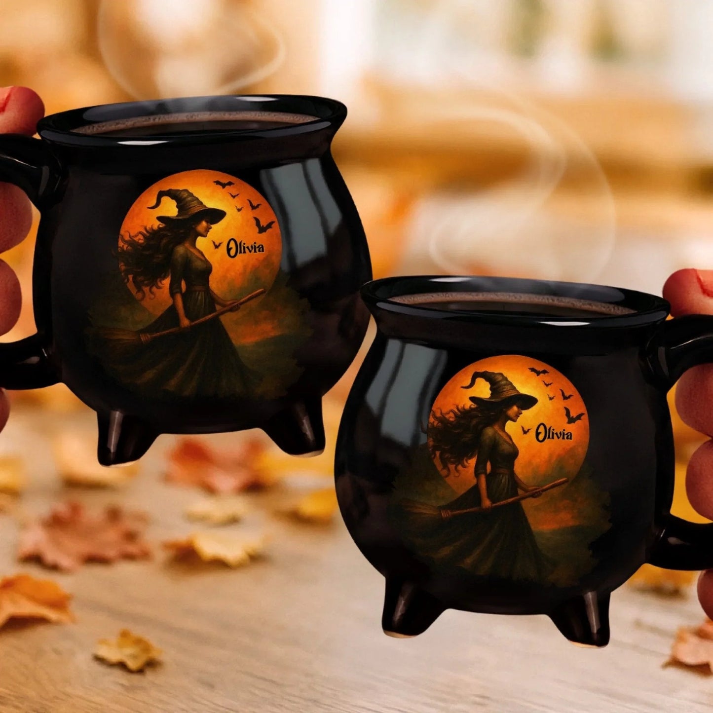 Custom Witch Cauldron Coffee Mug - Personalized Halloween Witchy Gifts For Besties, Sisters, BFF, Family, Yourself - Witching You A Wicked Brew