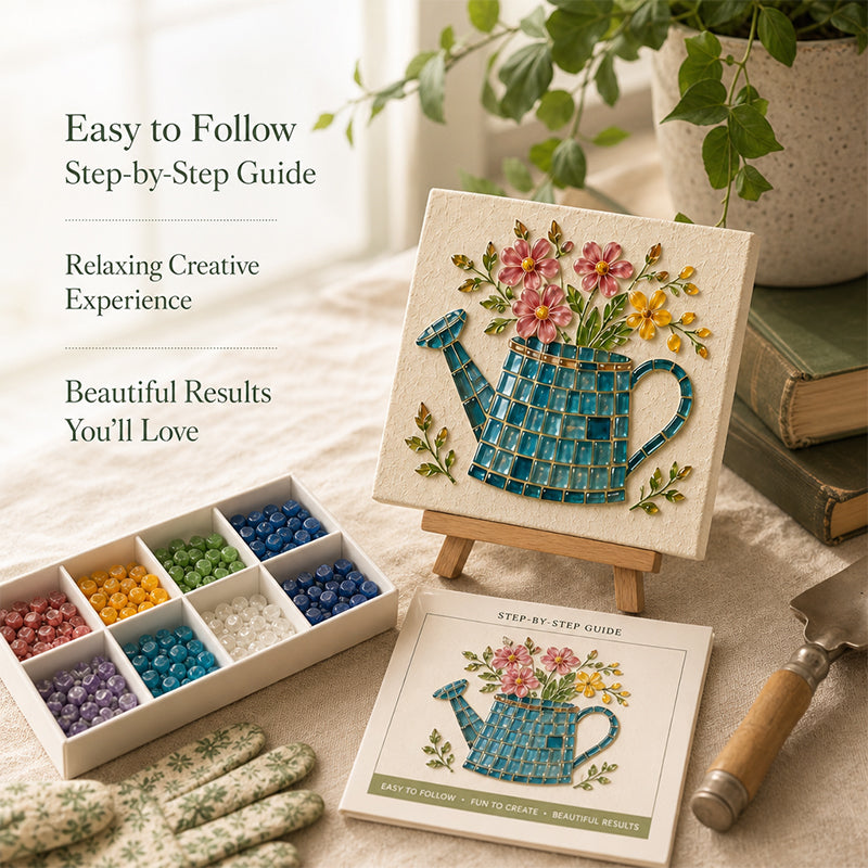 Vintage Watering Can Mosaic Art Kit – DIY Floral Garden Themed Craft, Handmade Indoor & Outdoor Wall Decor