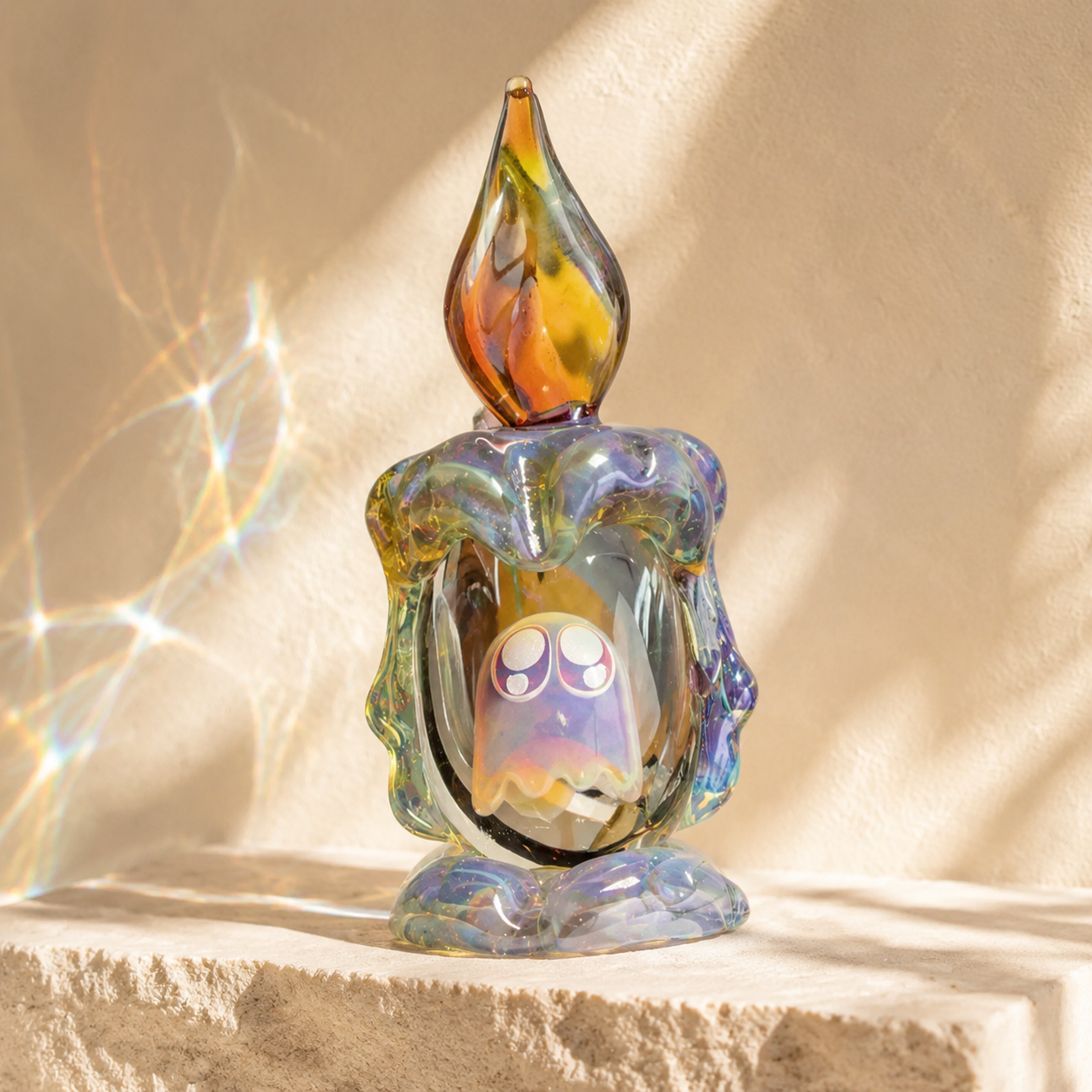 Tiny Ghost in a Glass Candle – Sun-Catching Collectible Figurine