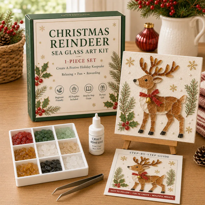 🎄DIY Christmas Sea Glass Art Kit | All-Inclusive Mosaic Set with Sea Glass, Adhesive, Sturdy Base & Festive Holiday Designs ✨