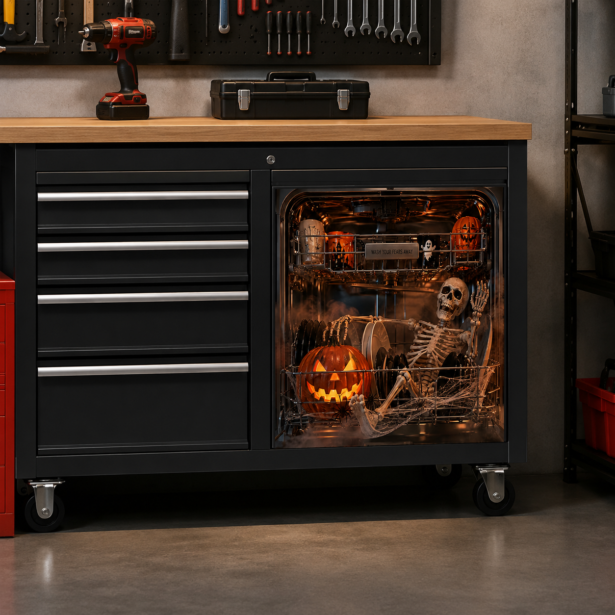 Reusable Halloween-Themed Magnetic Dishwasher Cover – Kitchen Decor for a Spooky Atmosphere