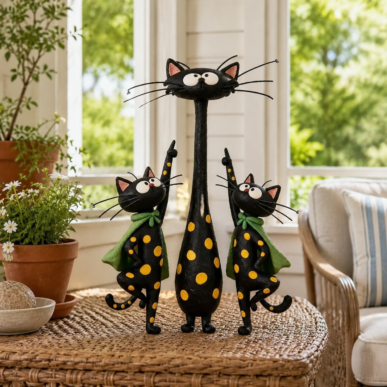 The Curious Cat Trio – Whimsical Black Cat Figurine Set