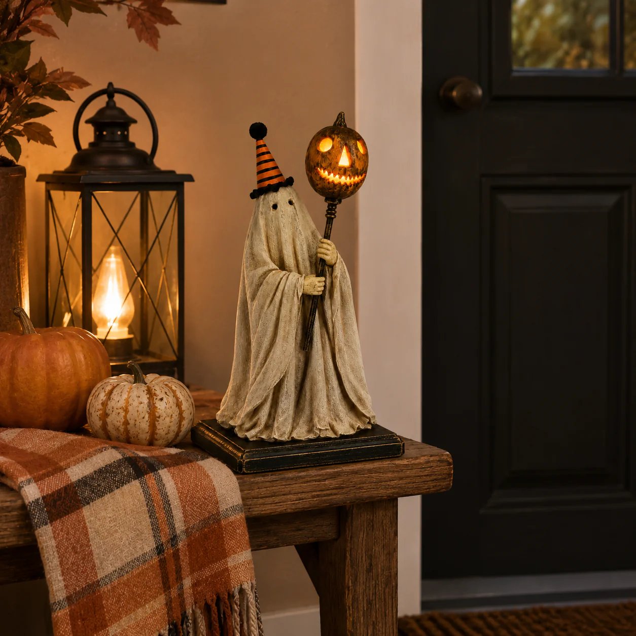 🎃✨Lighted Vintage Ghost Figurine with Glowing Pumpkin Staff