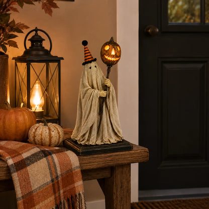🎃✨Lighted Vintage Ghost Figurine with Glowing Pumpkin Staff