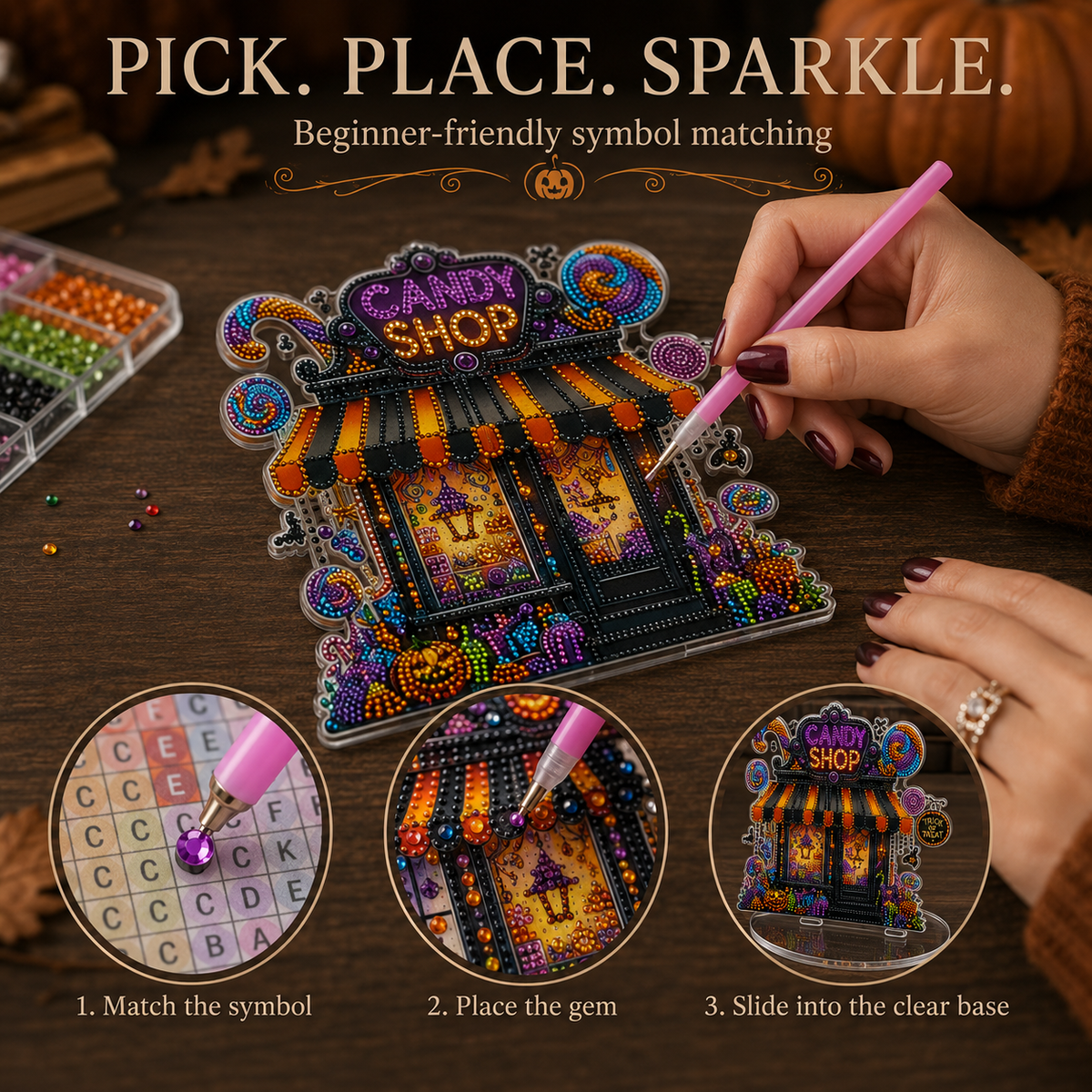 Pick place sparkle Halloween candy shop craft