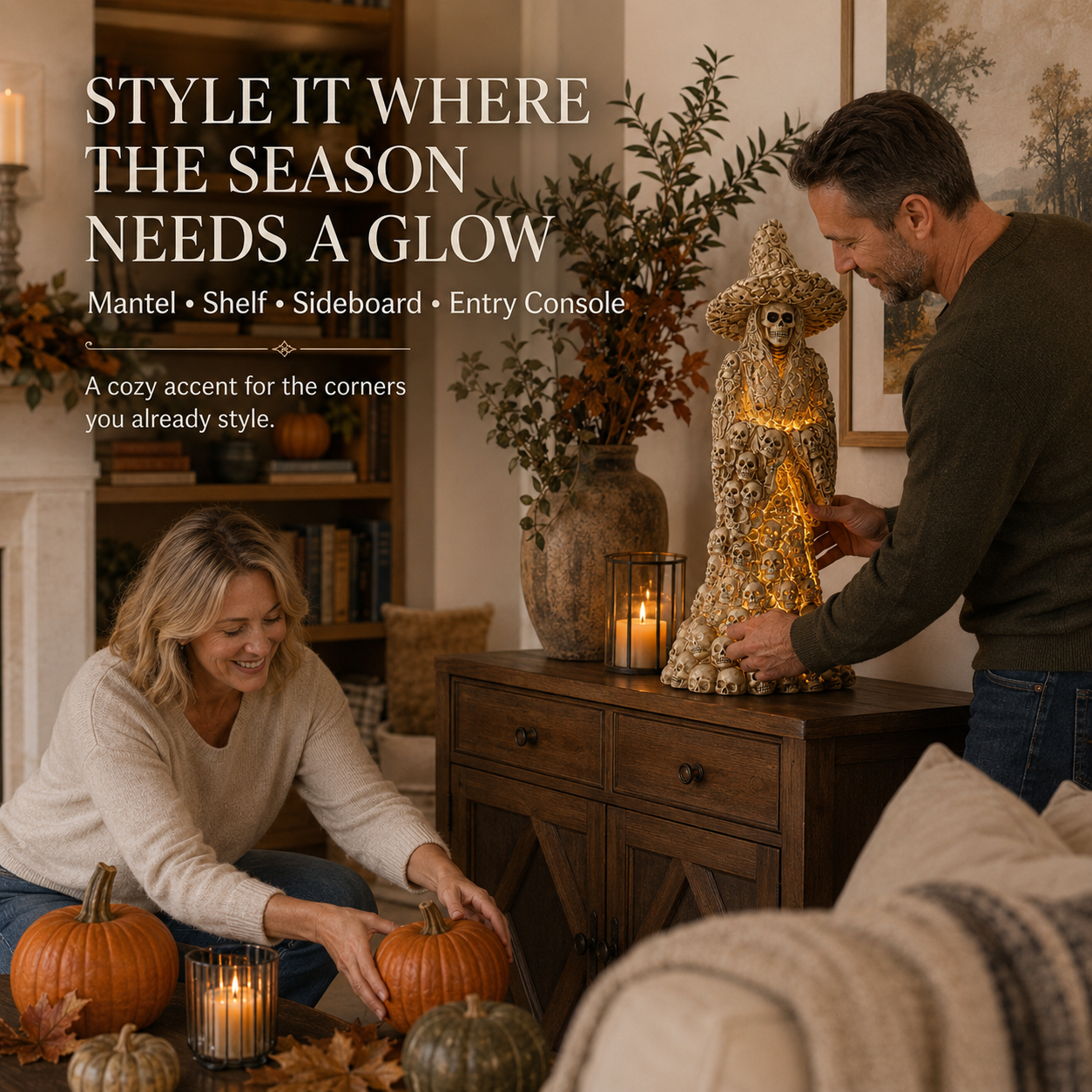 🎃Glowing Skull Witch Halloween Statue | Cozy Spooky Indoor Decor