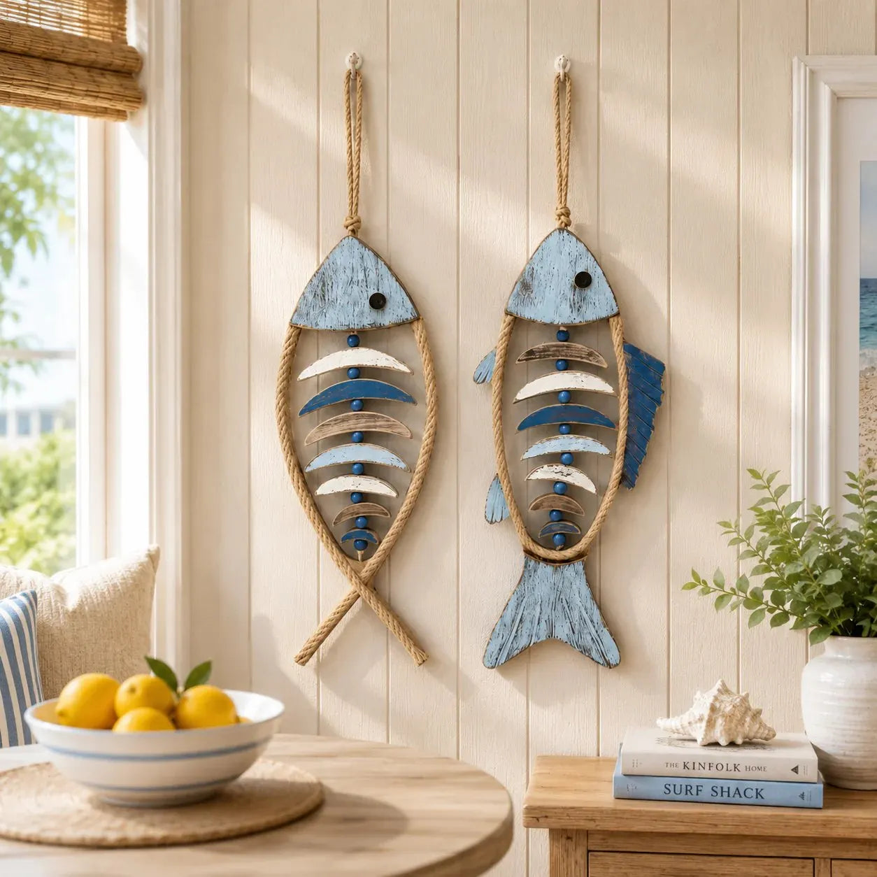 🐟✨ Lighted Coastal Rope Fish Wall Hanging