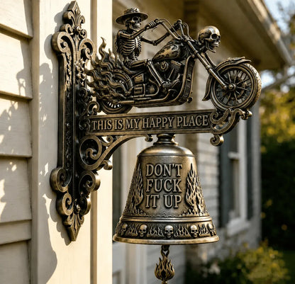 🐉 Skull Dragon Rider Bell – “This Is My Happy Place” Wall Bell