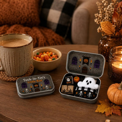 Halloween Mini Ghost Tin Box Set - Cute Spooky Halloween Travel Figurine