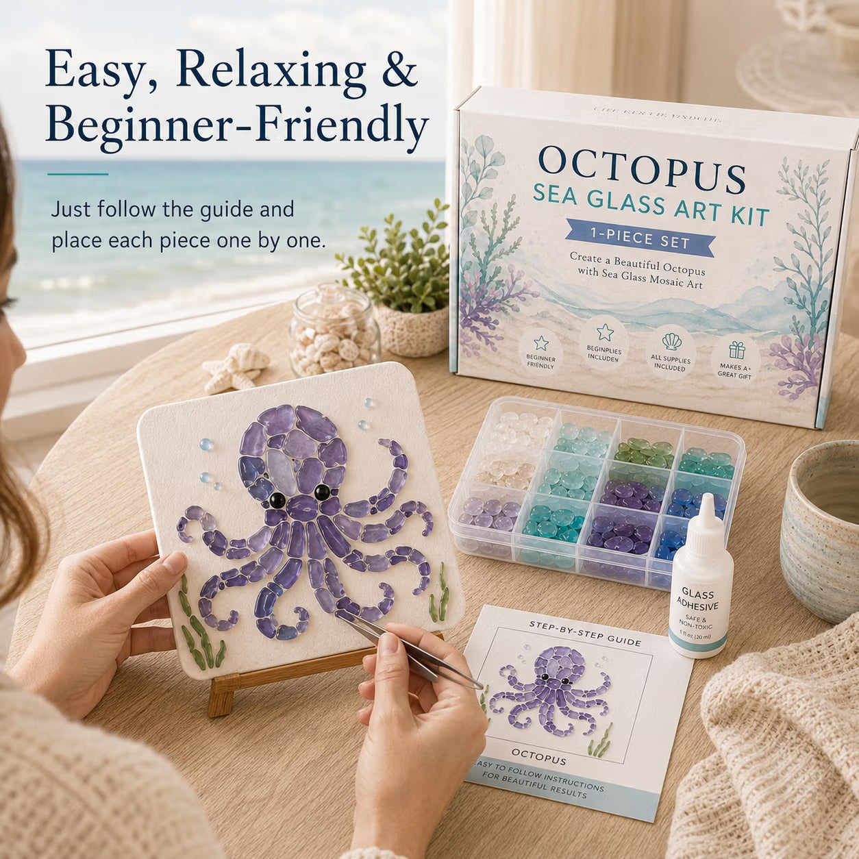 🐋🌊 DIY Sea Glass Mosaic Art Kit – Create Beautiful Ocean-Inspired Artwork with Colorful Glass Pieces
