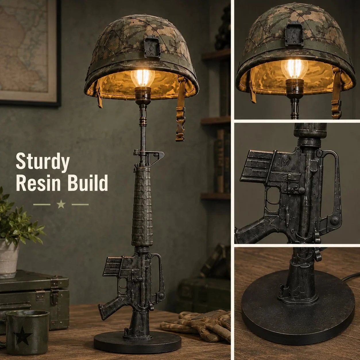 Tactical Rifle & Helmet Table Lamp with Trigger Switch