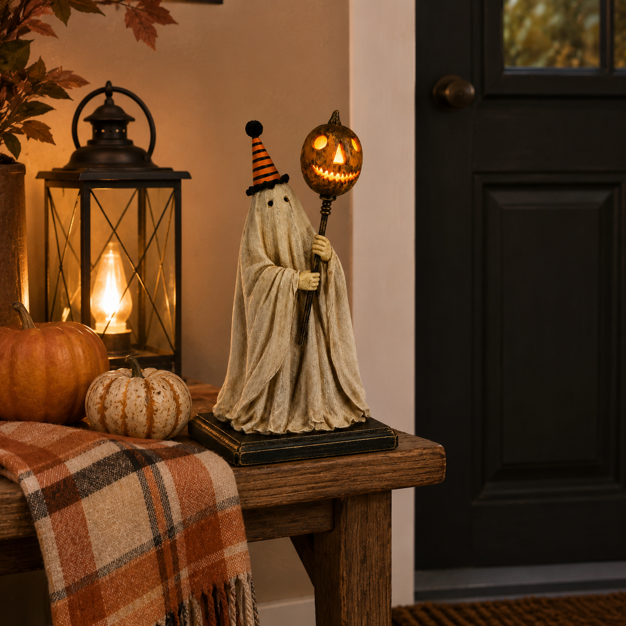 🎃Lighted Vintage Ghost Figurine with Glowing Pumpkin Staff